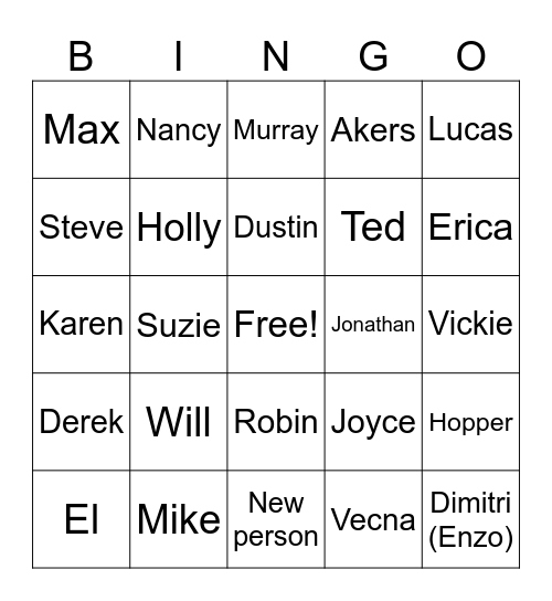 Stranger Things Deaths Bingo Card