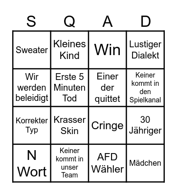 Fortnite Random Squads Bingo Card