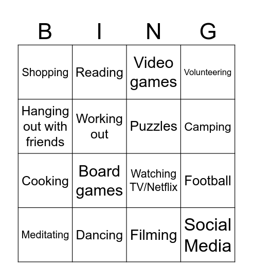 Leisure time - Bingo Card