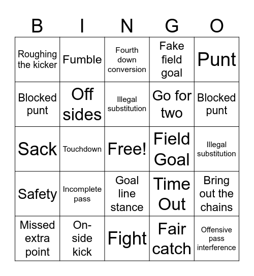 Football Bingo Card