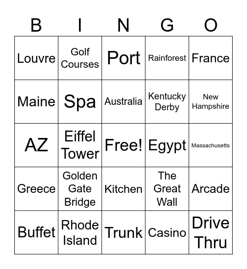 TRingo #46 "Locations" Bingo Card