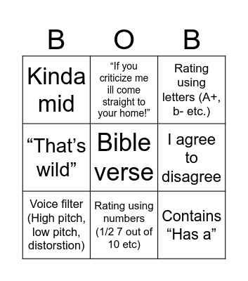 3X3 BLACKOUT Bingo Card