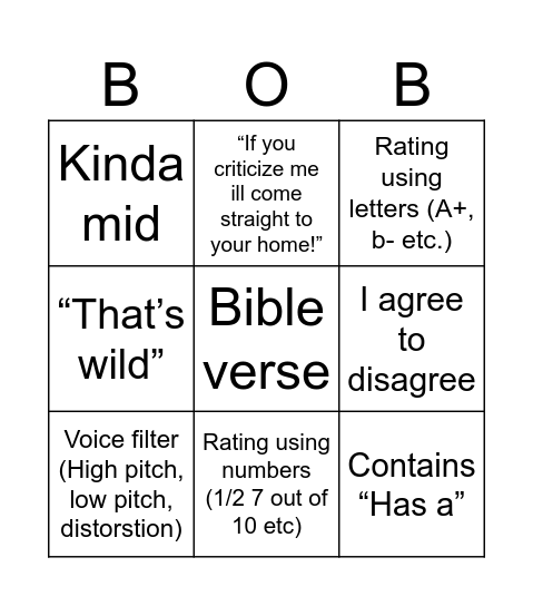 3X3 BLACKOUT Bingo Card