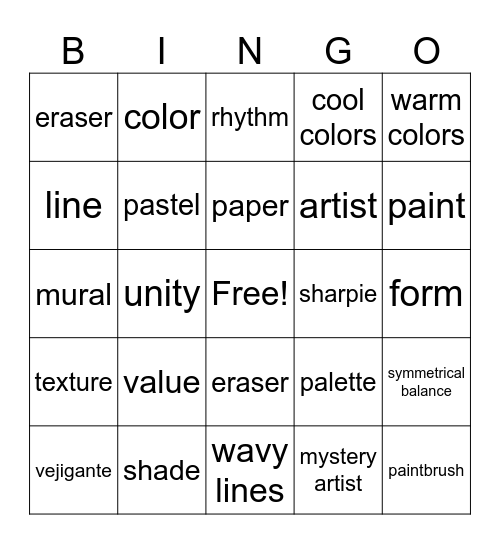 Art Bingo Card
