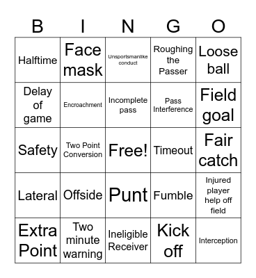 FOOTBALL Bingo Card
