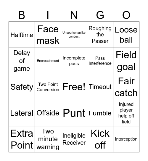 FOOTBALL Bingo Card