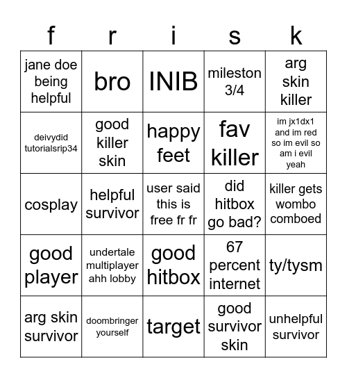 forsaken sandbox Bingo Card