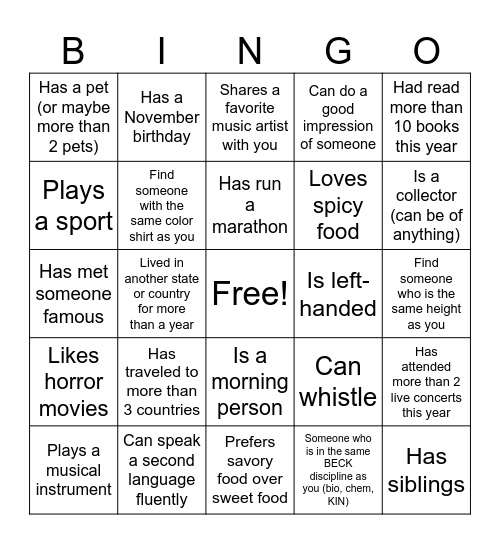 Find someone who.... Bingo Card