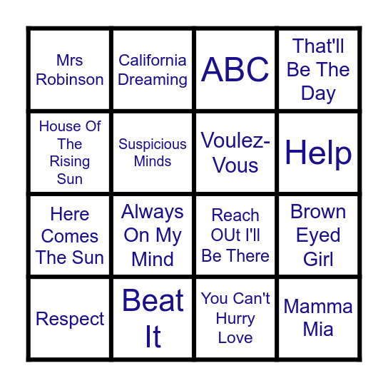 Music Bingo Card