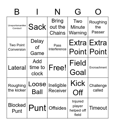 FOOTBALL Bingo Card