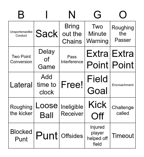 FOOTBALL Bingo Card
