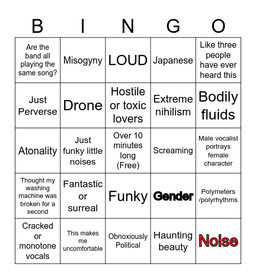 Jamiecore Bingo Card