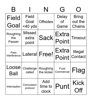 FOOTBALL Bingo Card