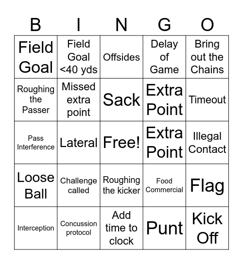 FOOTBALL Bingo Card