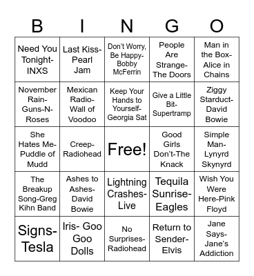Music Bingo with Brian Kibler Bingo Card