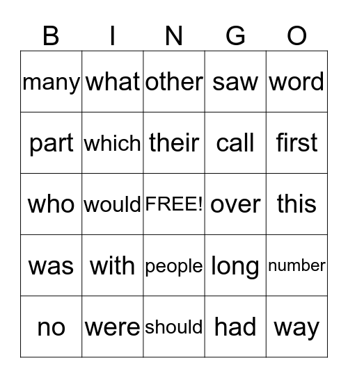 Trick Words Bingo Card
