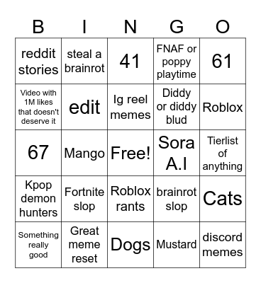 Youtube shorts bingo Card