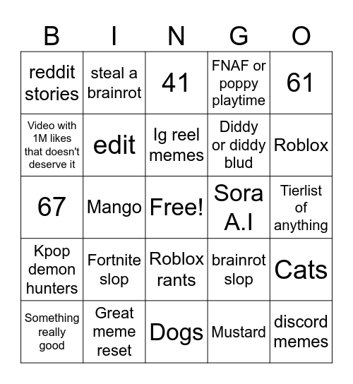 Youtube shorts bingo Card
