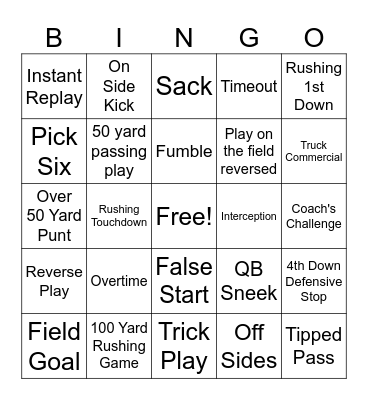 FOOTBALL BINGO Card