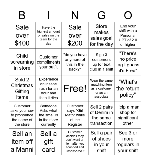 Black Friday Bingo Card