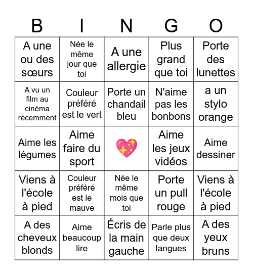 Bingo Brise-Glace G5           teacher JeeJee Bingo Card