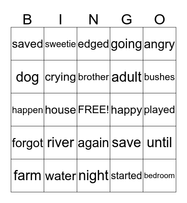 saved by sweetie Bingo Card