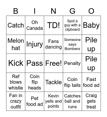 Grey Cup Bingo Card