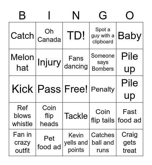 Grey Cup Bingo Card