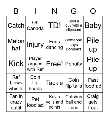 Grey Cup Bingo Card