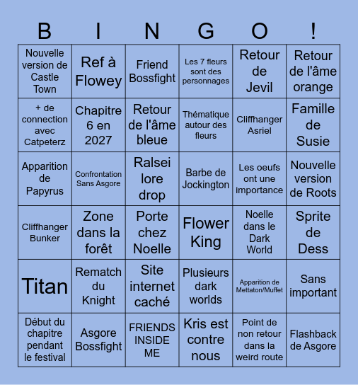 DELTARUNE Chapitre 5 Bingo Card