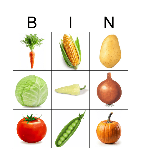 zöldségek Bingo Card