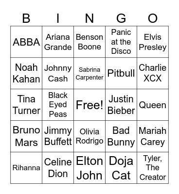 Music Bingo Card