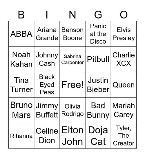 Music Bingo Card