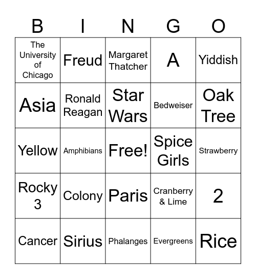 TRingo #48 General Trivia! Bingo Card