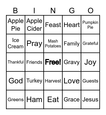 Thanksgiving Bingo Card