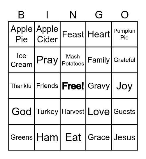 Thanksgiving Bingo Card