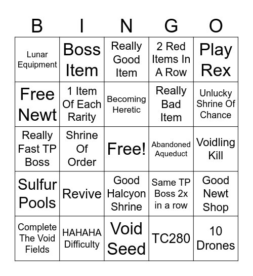 Risk Of Rain 2 Bingo Card