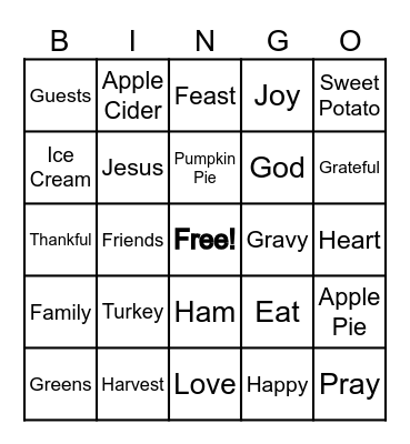 Thanksgiving Bingo Card