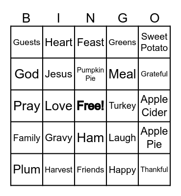 Thanksgiving Bingo Card