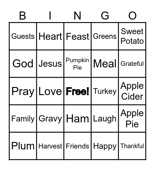 Thanksgiving Bingo Card