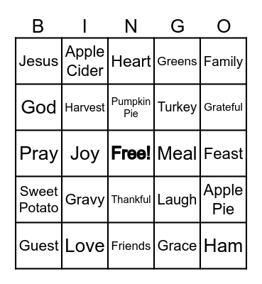 Thanksgiving Bingo Card