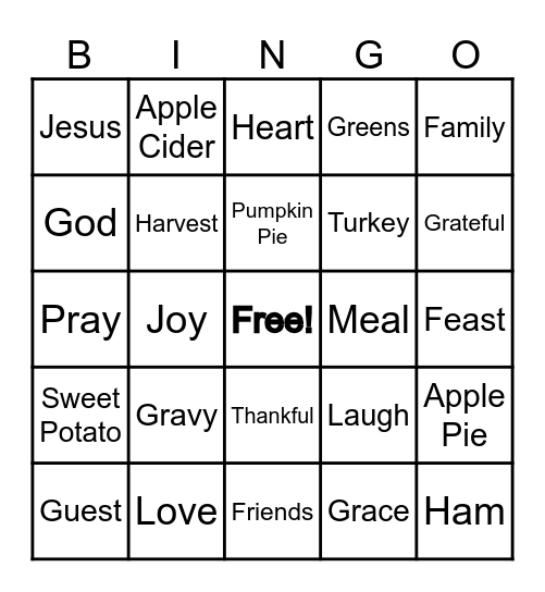 Thanksgiving Bingo Card