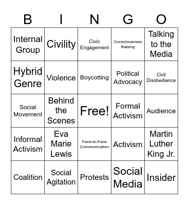 Speaking for Social Change Bingo Card