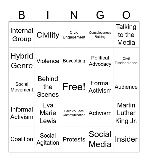 Speaking for Social Change Bingo Card