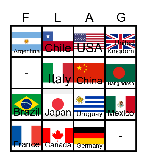 Flags Bingo Card
