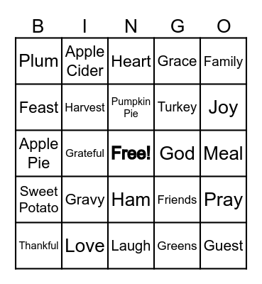 Thanksgiving Bingo Card