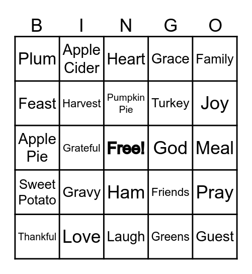 Thanksgiving Bingo Card