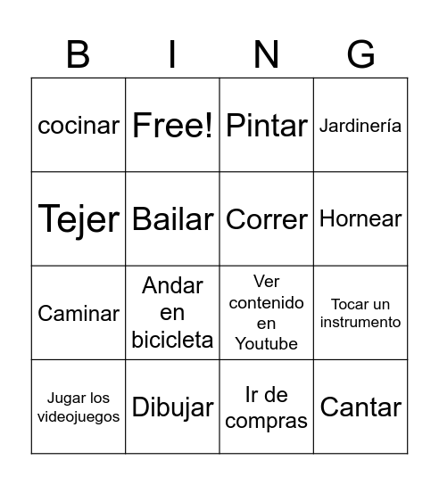 Hobbies bingo Card