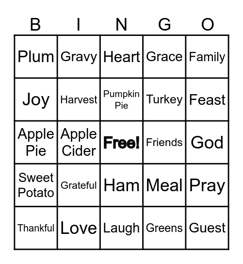 Thanksgiving Bingo Card