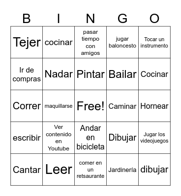 Hobbies bingo Card